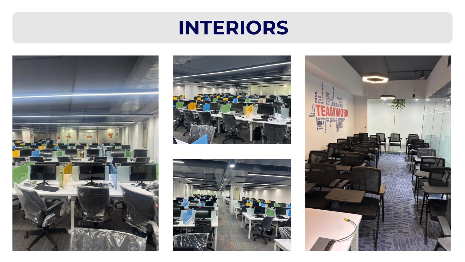 Interior workstations, training room and open-plan floor